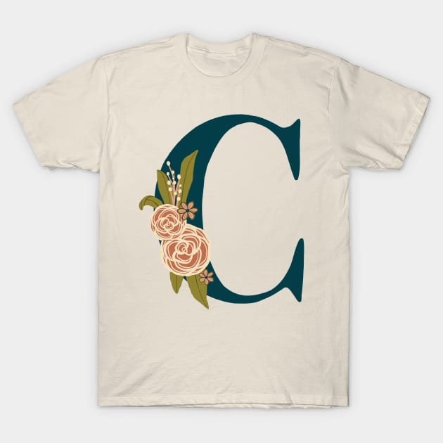 Floral Monogram Letter C T-Shirt by NewBranchStudio